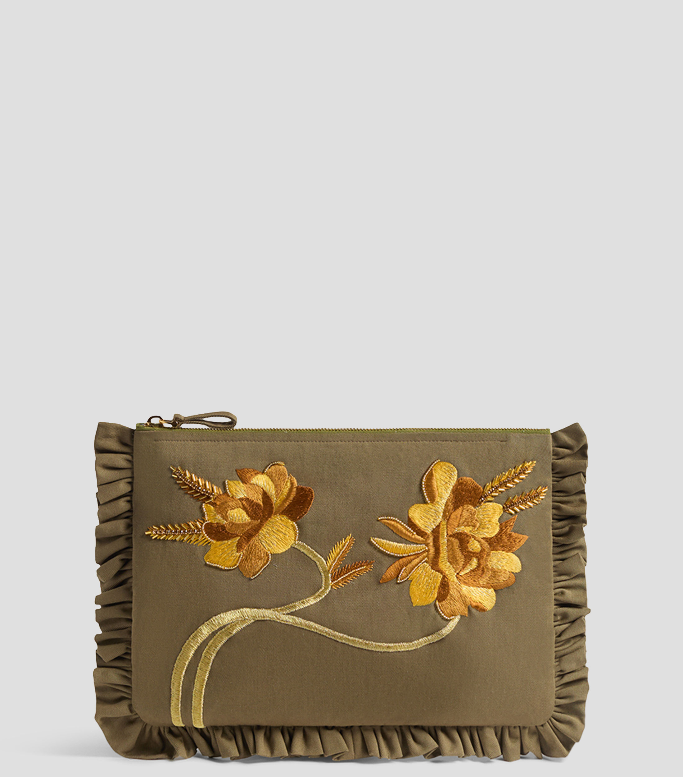 Bolsa clutch lisa con detalle bordado Mujer